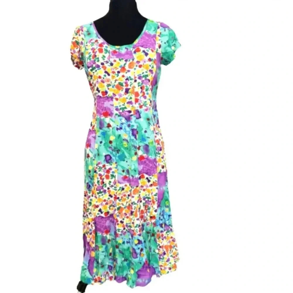 756 JAMS WORLD Tie Dye Prin Midi Dress Size Small Color Blue - Picture 2 of 6
